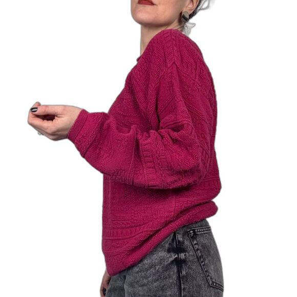 Vintage Bella Cottons Textured Knit Sweater – Magenta Pink USA Made 100% Cotton - Picture 1 of 10